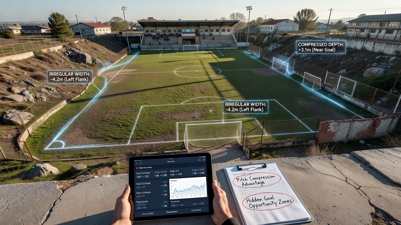 Vergleich von Spielfeldmaßen mit Heatmap-Darstellung der Torchancen in einem kleineren Stadion