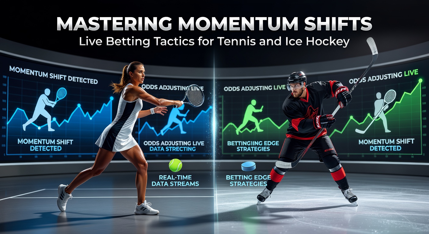 Ein dynamisches Bild von einem Tennis-Match mit Spielern in einem intensiven Rallye-Austausch, das den Übergang von Momentum symbolisiert