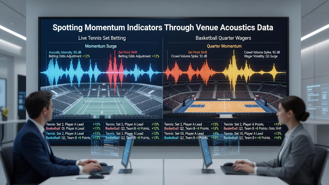 Diagramm zeigt Schallpegel-Messungen in Tennishallen während Set-Wechseln und deren Korrelation mit Spielverläufen