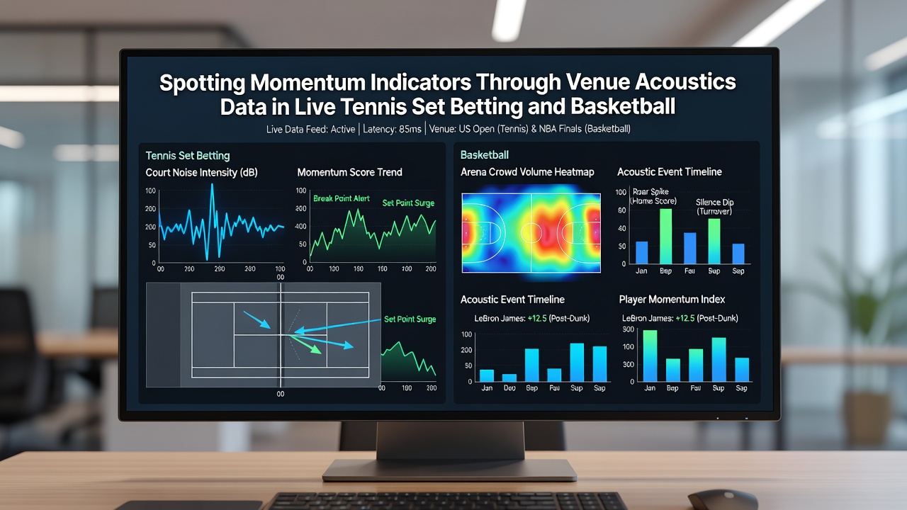 Grafik veranschaulicht Akustikdaten aus Basketballarenen und deren Einfluss auf Viertel-Wettmärkte