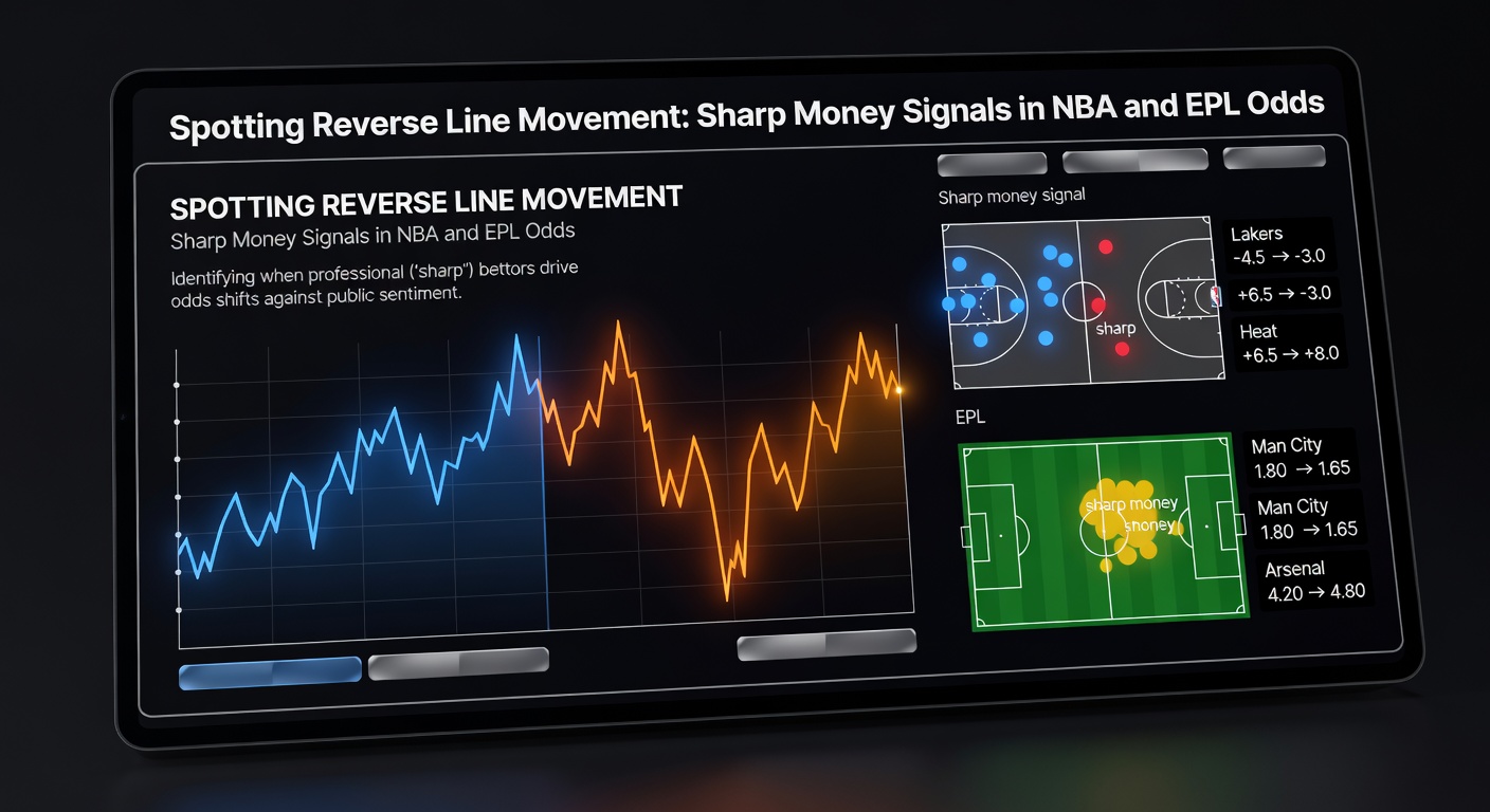 Grafik, die eine typische Reverse Line Movement in NBA-Punktspreads zeigt, mit öffentlichen Wetten prozentual und Linienveränderung