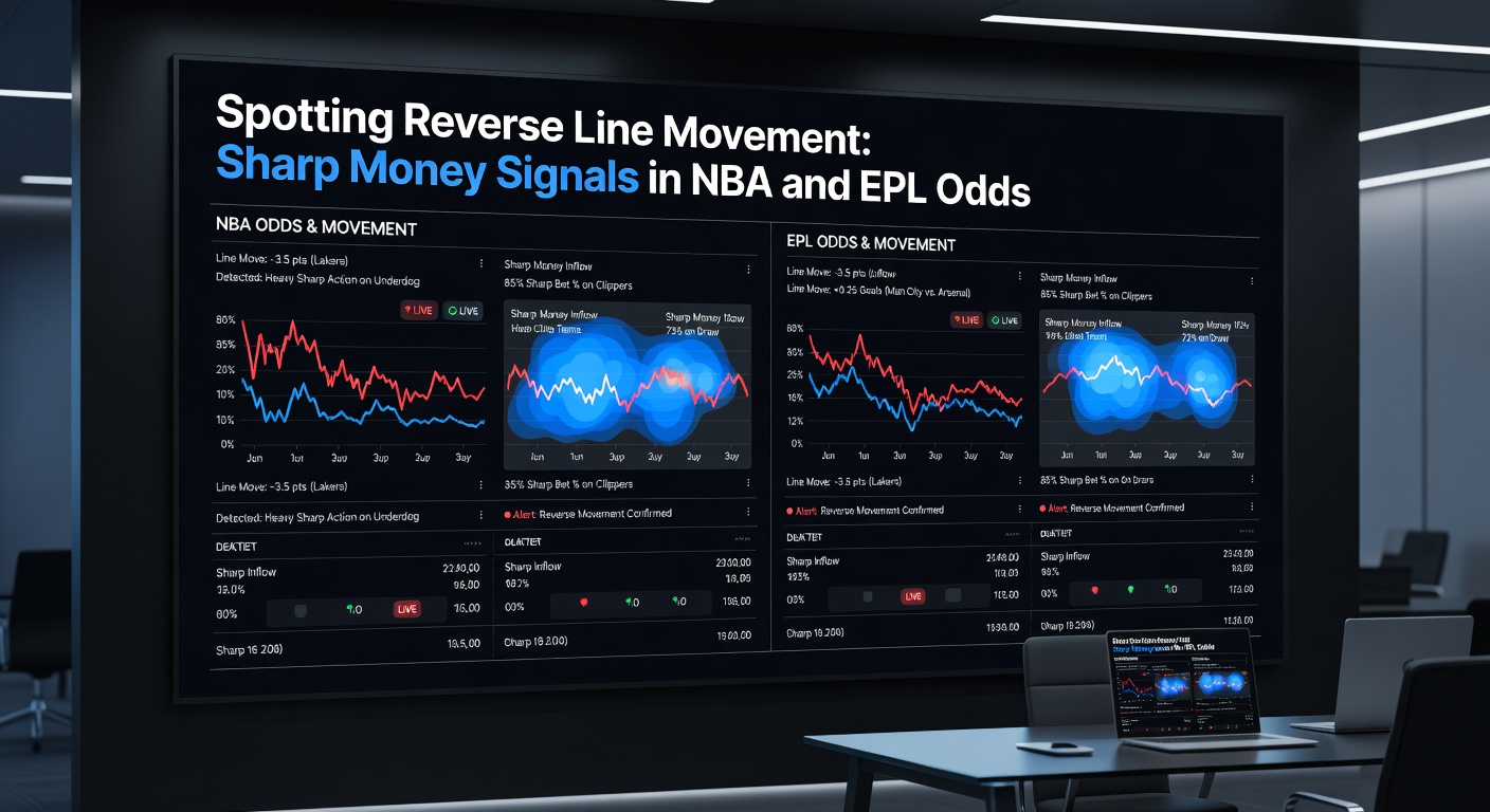 Beispielhafte EPL-Quotenveränderung mit RLM, grafisch dargestellt mit öffentlichen Wetten und Sharp-Signalen